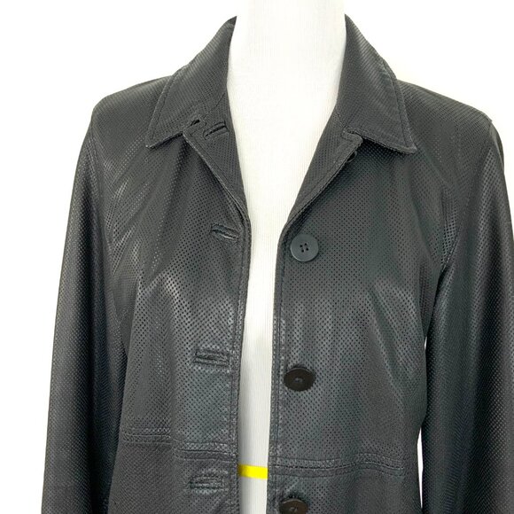 Vintage 90s Siena Collection Black Perforated Leather Jacket Sz M - Picture 10 of 16